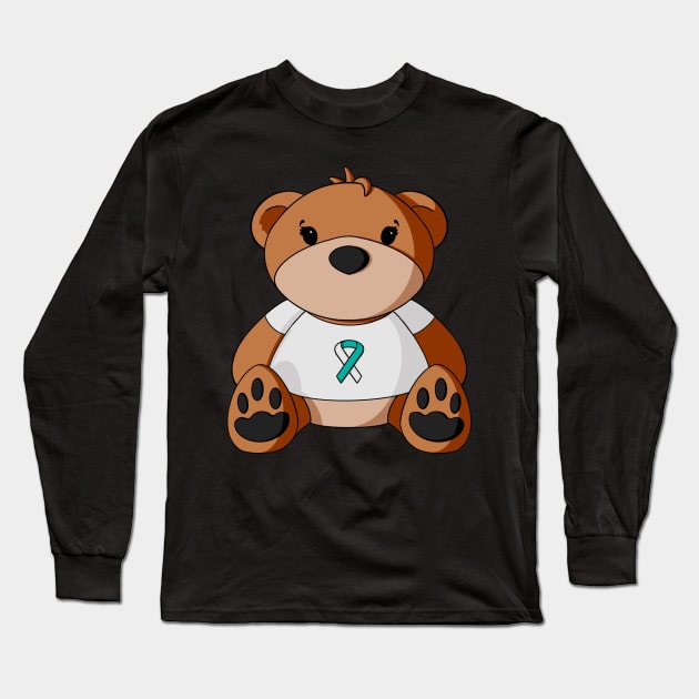 Cervical Cancer Awareness Teddy Bear Long Sleeve T-Shirt by Alisha Ober Designs